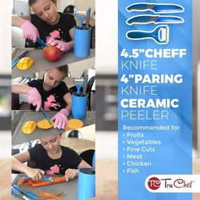 img 1 attached to 🔪 TruChef Kids Knife Set - Complete 5 Piece Blue Cook Set for Little Chefs - Includes Kids Chef Knife, Paring Knife, Peeler, Scissors & Holder