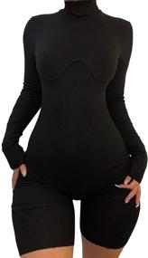 img 4 attached to 🔥 XLLAIS Women's Stunning High Neck Long Sleeve Bodycon Romper Jumpsuit Rib Outfits - Unleash Your Sexy Charm!