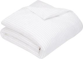 img 3 attached to 🛏️ Pinzon 160-Gram Pinstripe Flannel Cotton Full/Queen Duvet Cover by Amazon Brand - White Pinstripe