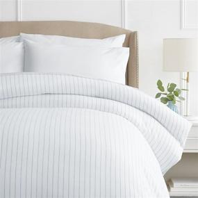 img 4 attached to 🛏️ Pinzon 160-Gram Pinstripe Flannel Cotton Full/Queen Duvet Cover by Amazon Brand - White Pinstripe