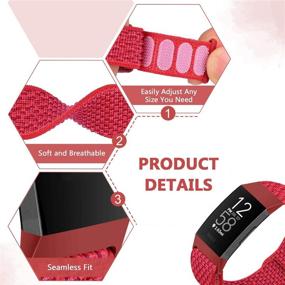 img 3 attached to Nylon Watch Bands for Fitbit Charge 4/Charge 3/SE: Soft Breathable Replacement Wristband in Chinese Red