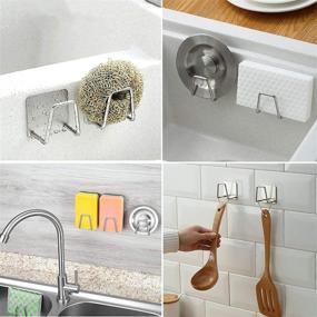 img 2 attached to 🧽 SUS304 Stainless Steel Adhexitol Sponge Holder - Small Kitchen Sink Caddy, Strong Adhesive Rustproof & Waterproof - Minimal Space-Saving Design for Quick Drying and Sink Space Optimization