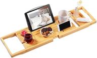 🛀 bamboo bathtub caddy tray: upgraded expandable bath tray for tub - wine slots and book holder included, perfect for one or two person use logo