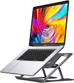 img 4 attached to 🖥️ SAVFY Laptop Stand - Foldable & Portable Ergonomic Aluminum Holder for 10''-17'' MacBook, iPad, Notebook - Multi-Angle Adjustable & Lightweight Stand for Desk