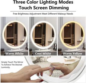 img 2 attached to LVSOMT Vanity Makeup Mirror with Lights: Dimmable LED Mirror, 360°Rotation, 3 Color 🪞 Lighting, Touch Control - High-Definition Large Round Lighted Up Mirror for Bedroom Table Desk (White)