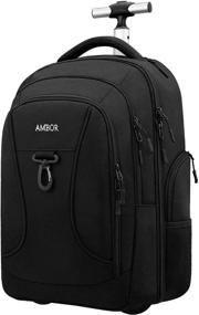 img 4 attached to 🎒 Rolling Backpack: AMBOR Waterproof Wheeled Backpack for Business Professionals and Students - 15.6 Inch Laptop Fit, Black