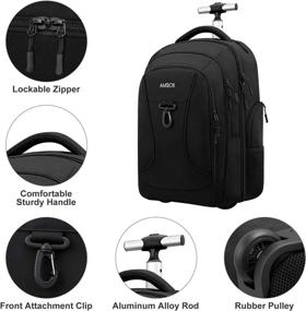 img 2 attached to 🎒 Rolling Backpack: AMBOR Waterproof Wheeled Backpack for Business Professionals and Students - 15.6 Inch Laptop Fit, Black