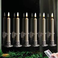 🕯️ 6-pack flameless battery-powered ivory taper window candles with timer, remote, and candlestick – includes clips, suction cup, and removable silver candleholders – patent-pending design logo