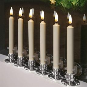 img 3 attached to 🕯️ 6-PACK Flameless Battery-Powered Ivory Taper Window Candles with Timer, Remote, and Candlestick – Includes Clips, Suction Cup, and Removable Silver Candleholders – Patent-Pending Design