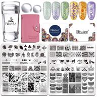 💅 biutee nail stamping plates kit: 10pc art plates, double-head stamper, scraper, & storage bag - salon design image plate stencils for manicure art logo