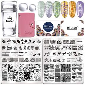 img 4 attached to 💅 Biutee Nail Stamping Plates Kit: 10pc Art Plates, Double-Head Stamper, Scraper, & Storage Bag - Salon Design Image Plate Stencils for Manicure Art