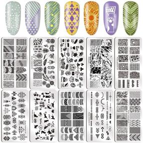 img 3 attached to 💅 Biutee Nail Stamping Plates Kit: 10pc Art Plates, Double-Head Stamper, Scraper, & Storage Bag - Salon Design Image Plate Stencils for Manicure Art