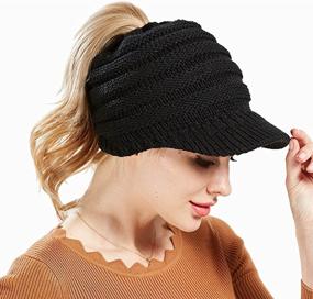 img 3 attached to 🧶 Dukars Women's Chunky Cable Knit Messy Bun Hat with Ponytail Visor Beanie Cap - Stay Warm and Stylish!