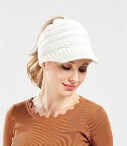 img 1 attached to 🧶 Dukars Women's Chunky Cable Knit Messy Bun Hat with Ponytail Visor Beanie Cap - Stay Warm and Stylish!