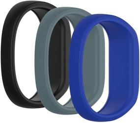 img 1 attached to 👧 (3-Pack) Seltureone Band Compatible for Garmin Vivofit jr, jr 2, 3 Bands - All-in-One Silicone Stretchy Replacement Wristbands for Kids Boys Girls (No Tracker) - Black, Cyan, Blue (Small)