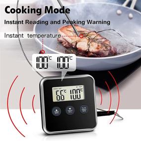 img 3 attached to Kenpiko Instant Read Meat Thermometer - Digital Food Thermometer for Cooking Kitchen BBQ Grill 🔥 - Long Stainless Steel Probe with Magnet - Food Temperature Thermometer & Kitchen Timer - Black