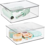 📦 mdesign stackable bathroom storage box with lid - organize toiletries and bath essentials in clear plastic - 11" long, 2 pack logo