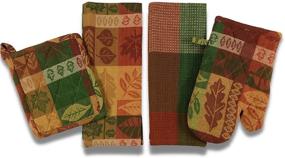 img 4 attached to Serafina Home Fall Harvest Thanksgiving Kitchen Towels and Pot Holder: Vibrant Autumn Jacquard Leaves and Pumpkin Design