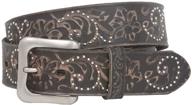 🌸 vintage cowhide leather floral embossed studded belt - snap on 1 1/2 inch logo