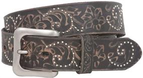 img 3 attached to 🌸 Vintage Cowhide Leather Floral Embossed Studded Belt - Snap On 1 1/2 Inch