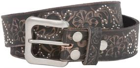 img 1 attached to 🌸 Vintage Cowhide Leather Floral Embossed Studded Belt - Snap On 1 1/2 Inch