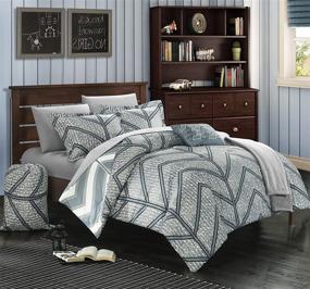img 4 attached to Chic Home Geometric Reversible Comforter Bedding for Comforters & Sets