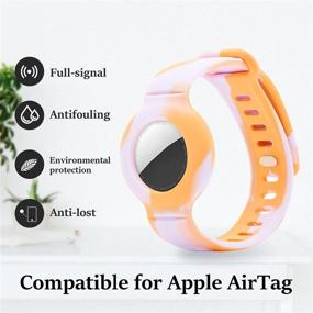 img 1 attached to 🌈 Silicone GPS Tracking Strap for Apple AirTag - Tie Dye Orange Protective Case & Anti-Lost Wristband for Kids, Toddlers, and Elderly