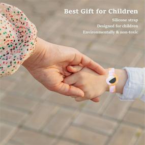 img 2 attached to 🌈 Silicone GPS Tracking Strap for Apple AirTag - Tie Dye Orange Protective Case & Anti-Lost Wristband for Kids, Toddlers, and Elderly