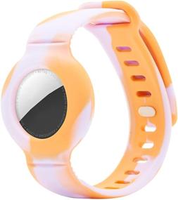 img 4 attached to 🌈 Silicone GPS Tracking Strap for Apple AirTag - Tie Dye Orange Protective Case & Anti-Lost Wristband for Kids, Toddlers, and Elderly