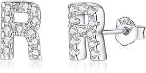 img 4 attached to 🌸 Hypoallergenic 925 Sterling Silver Cubic Zirconia Initial Stud Earrings: Delicate Letter Studs for Women and Girls with Sensitive Ears