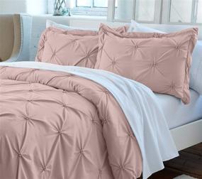 img 3 attached to 🌹 Luxurious Rose Smoke Signature Pinch Pleated Pintuck Duvet Cover Set - Soft Brushed Microfiber with Button Closure and Corner Ties (Full/Queen Size)