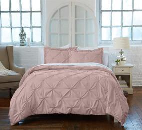 img 4 attached to 🌹 Luxurious Rose Smoke Signature Pinch Pleated Pintuck Duvet Cover Set - Soft Brushed Microfiber with Button Closure and Corner Ties (Full/Queen Size)