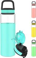 🍶 thickened borosilicate glass water bottle - 17oz with 2 lids, silicone sleeve - bpa free & non toxic - cute design (blue) логотип