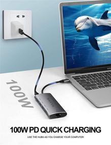 img 2 attached to 6-in-1 USB C Hub Adapter for MacBook/Pro/Air Thunderbolt 3 - with USB C to 4K HDMI, Gigabit Ethernet, 3x USB 3.0, Type C 100W PD - Compatible with Laptop/Chromebook/XPS/iPad Pro/More USB C Devices