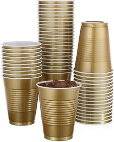 img 1 attached to 🥳 50-Pack of 18 Oz Disposable Gold Plastic Cups - Ideal for Birthday Parties, Big Events - Elegant Tableware