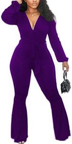 img 4 attached to 👗 Stunning HOU Sexy Jumpsuits for Women: Dressy V-Neck Rompers – Flared Trousers with Belt