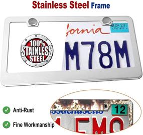 img 3 attached to 🏎️ Rustproof Mirror Polish Stainless Steel License Plate Frames- Heavy Duty Metal Car Tag Covers, 2 Pack Chrome Holders with Front & Rear Mounting Hardware Kit- Screws Caps, Rattle Proof Pads