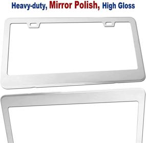img 1 attached to 🏎️ Rustproof Mirror Polish Stainless Steel License Plate Frames- Heavy Duty Metal Car Tag Covers, 2 Pack Chrome Holders with Front & Rear Mounting Hardware Kit- Screws Caps, Rattle Proof Pads