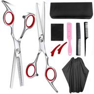 ultimate professional hair cutting scissors set: 9 pcs 6.7inch barber thinning scissors for precision hairdressing - stainless steel shears with cape clips, comb - perfect for barbers, salons, and home use (red) logo