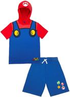 👕 boys super mario & luigi lightweight costume short sleeve hoodie t-shirt & shorts set featuring nintendo characters logo