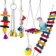 bird parrot toys: ladders, swings, chewing toys - hanging pet bird cage accessories with hammock toy for small parakeets, cockatiels, lovebirds, conures, macaws, finches logo