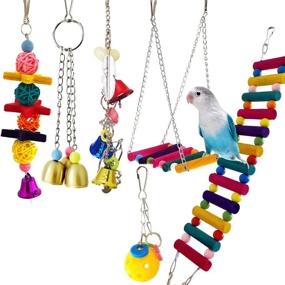 img 4 attached to Bird Parrot Toys: Ladders, Swings, Chewing Toys - Hanging Pet Bird Cage Accessories with Hammock Toy for Small Parakeets, Cockatiels, Lovebirds, Conures, Macaws, Finches