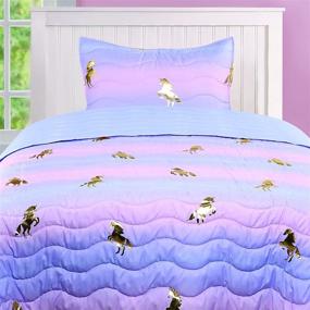 img 2 attached to 🦄 Enchant your Bedroom with the Tadpoles Girls Unicorn Quilt Set – Twin Size in Pink, Purple, and Metallic Gold