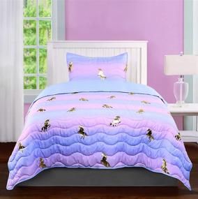 img 3 attached to 🦄 Enchant your Bedroom with the Tadpoles Girls Unicorn Quilt Set – Twin Size in Pink, Purple, and Metallic Gold