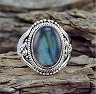 💍 юрен винтаж фэшн женщины 925 серебряное кольцо с турмалином лунного камня: потрясающее брачное украшение стеклянное кольцо, размер 6-10 (код сша 8) логотип