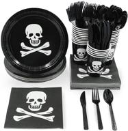🏴 pirate party supplies pack - paper plates, plastic cutlery, cups, and napkins (24 servings, 144 pieces) logo