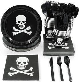 img 4 attached to 🏴 Pirate Party Supplies Pack - Paper Plates, Plastic Cutlery, Cups, and Napkins (24 Servings, 144 Pieces)