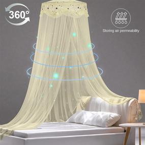 img 2 attached to 🏰 Yellow Jeteventy Bed Canopy Curtain - Quick & Easy Installation, Round Lace Dome Design for Single to King Size Beds. Ideal for Bedroom Decoration, Camping - Suitable for Baby, Kids, and Adults.