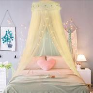 🏰 yellow jeteventy bed canopy curtain - quick & easy installation, round lace dome design for single to king size beds. ideal for bedroom decoration, camping - suitable for baby, kids, and adults. logo