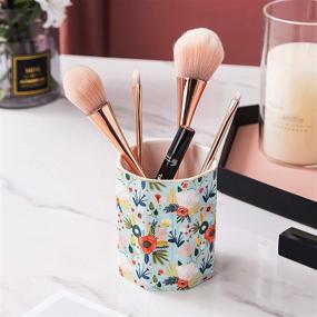 img 3 attached to 🌿 Gorgeous Mint Flowers Ceramic Pen Holder and Brush Organizer - MIGZOE Desk Stand for Desk Décor and Makeup Essentials